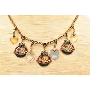 Anna Koplik Vintage Charm Necklace Collar Picnic Basket Wine Heart Signed BinBL